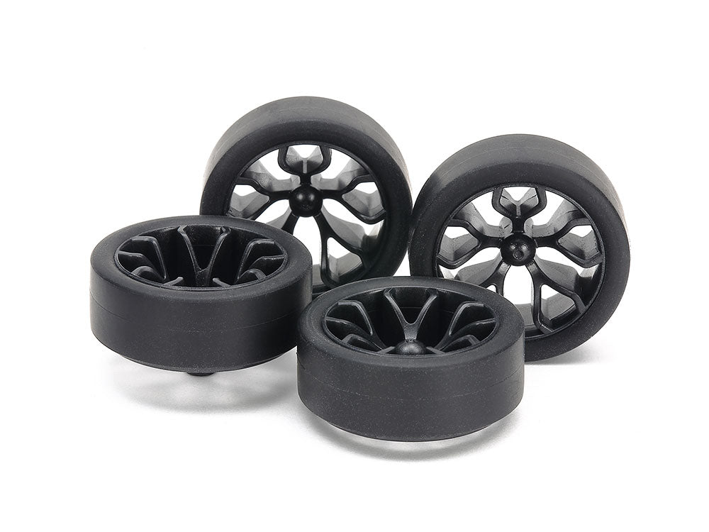 Tamiya 15542 Super Hard Small. Dia. Low-Profile Tires (26mm) & Carbon Wheels (Y Spoke)