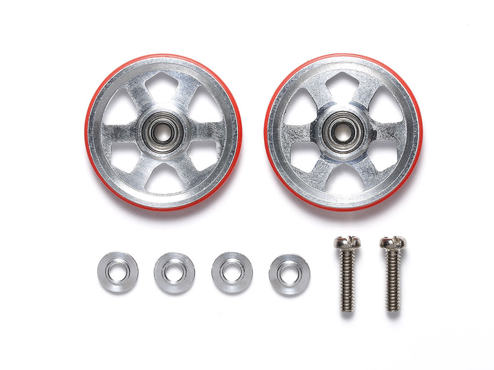 Tamiya 95513 19mm Aluminum Ball-Race Rollers (6 Spokes) w/Plastic Rings Red
