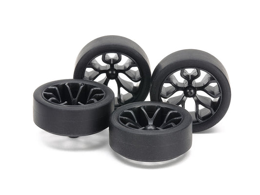 Tamiya 15542 Super Hard Small. Dia. Low-Profile Tires (26mm) & Carbon Wheels (Y Spoke)