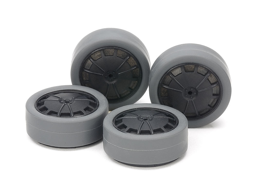 Tamiya 15545 Hard Small Dia. Low-Profile Tires (26mm/Gray) & Carbon Wheels (Dish for Super X & XX Chassis)