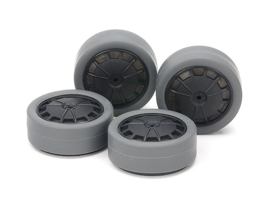 Tamiya 15545 Hard Small Dia. Low-Profile Tires (26mm/Gray) & Carbon Wheels (Dish for Super X & XX Chassis)