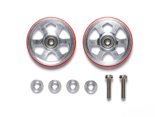 Tamiya 95513 19mm Aluminum Ball-Race Rollers (6 Spokes) w/Plastic Rings Red