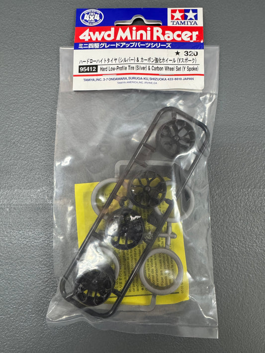Tamiya 95412 Hard Low-Profile Tire (Silver) & Carbon Wheel Set (Y-Spoke)